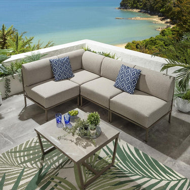 Quatropi Modern Garden L-Shape Corner Sofa 4 Seat Outdoor Patio Cream Aluminium