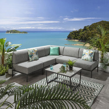 Quatropi Modern Garden L-Shape Corner Sofa 4 Seat Outdoor Patio Grey Aluminium
