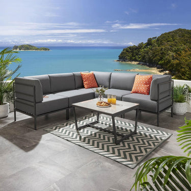 Quatropi Modern Garden L-Shape Corner Sofa 4 Seat Outdoor Patio Grey Aluminium