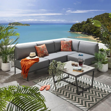 Quatropi Modern Garden L-Shape Corner Sofa 4 Seat Outdoor Patio Grey Aluminium