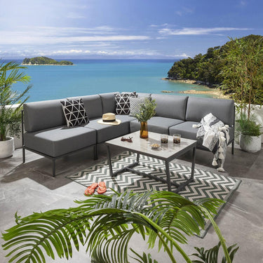 Quatropi Modern Garden L-Shape Corner Sofa 4 Seat Outdoor Patio Grey Aluminium L6