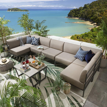 Quatropi Modern Garden U-Shape Corner Sofa 6 Seat Outdoor Patio Beige Aluminium