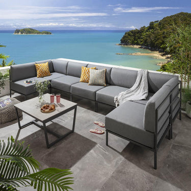 Quatropi Modern Garden U-Shape Corner Sofa 6 Seat Outdoor Patio Grey Aluminium