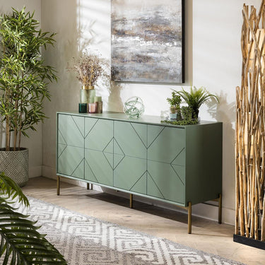 Quatropi Modern Geometric Console Sideboard Display Unit Green Gold Legs 165cm
