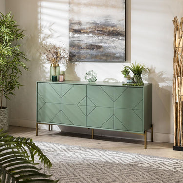 Quatropi Modern Geometric Console Sideboard Display Unit Green Gold Legs 165cm