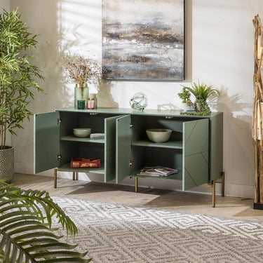 Quatropi Modern Geometric Console Sideboard Display Unit Green Gold Legs 165cm