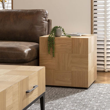 Quatropi Modern Geometric Wooden Square Bedside End Lamp Side Table 55x55cm