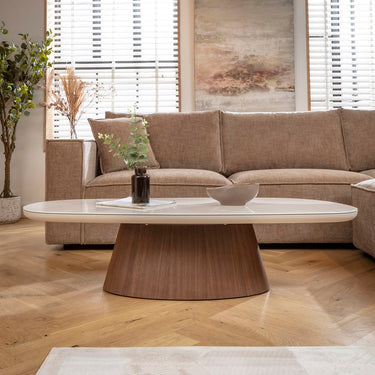 Quatropi Modern Glass Coffee Table Matte White Walnut 140x60cm