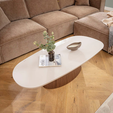 Quatropi Modern Glass Coffee Table Matte White Walnut 140x60cm