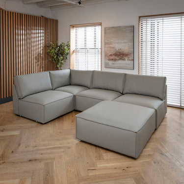 Quatropi Modern Grey 4 Seater Modular Leather Corner Sofa Couch 276x196cm