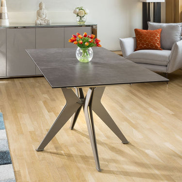 Quatropi Modern Grey Italian Ceramic Dining Table Rectangle Extends 1.3 - 1.7m