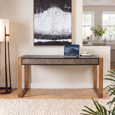 Quatropi Modern Home Office Shagreen Desk with Storage Drawers Black Brass 168cm