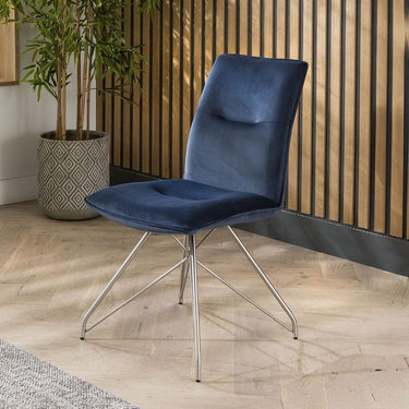 Quatropi Modern Industrial Navy Blue Velvet Fabric Kitchen Dining Room Chair Metal Legs