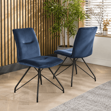 Quatropi Modern Industrial Navy Blue Velvet Fabric Kitchen Dining Room Chair Metal Legs