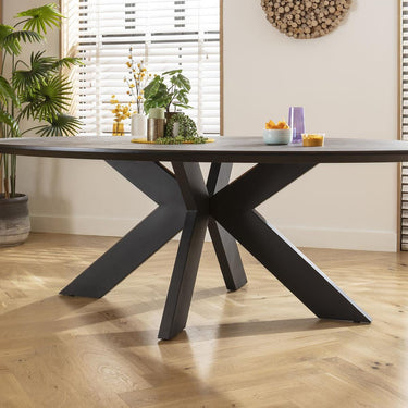 Quatropi Modern Industrial Oval Black Kitchen Dining Room Table 220x120cm