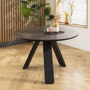 Quatropi Modern Industrial Small Round Black Kitchen Dining Room Table 120cm