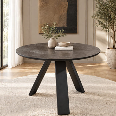 Quatropi Modern Industrial Small Round Black Kitchen Dining Room Table 120cm