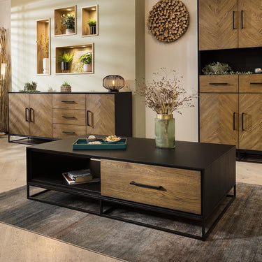 Quatropi Modern Industrial Solid Wood Living Room Coffee Table Black 140x90cm