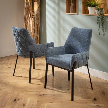 Quatropi Modern Kitchen Carver Dining Chair with Arms Blue Chenille