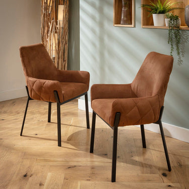 Quatropi Modern Kitchen Carver Dining Chair with Arms Brown Fabric