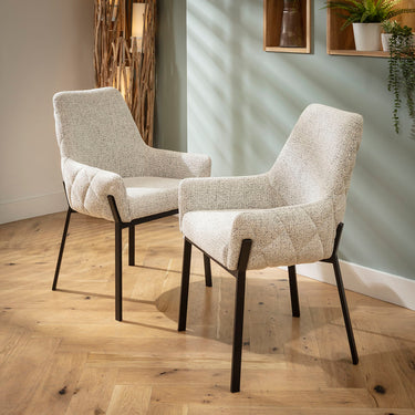 Quatropi Modern Kitchen Carver Dining Chair with Arms Grey Woven Fabric
