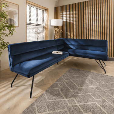 Quatropi Modern Kitchen Corner Dining Bench Blue Fabric 5 Seater Left-Hand