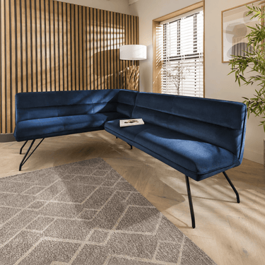 Quatropi Modern Kitchen Corner Dining Bench Blue Fabric 5 Seater Right-Hand