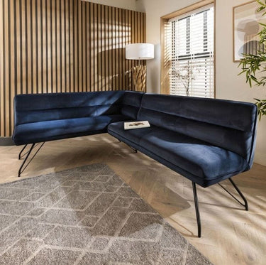 Quatropi Modern Kitchen Corner Dining Bench Blue Fabric 5 Seater Right-Hand