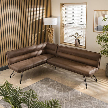 Quatropi Modern Kitchen Corner Dining Bench Brown Fabric 5 Seater Right-Hand