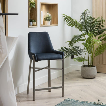 Quatropi Modern Kitchen Counter Bar Stool with Back Metal Legs Blue
