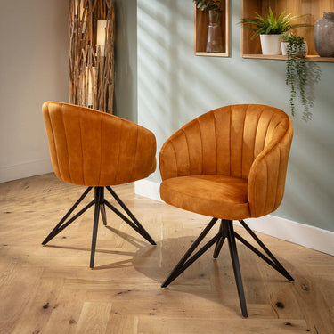 Quatropi Modern Kitchen Swivel Dining Chair with Arms Saffron Yellow Velvet