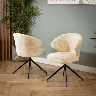Quatropi Modern Kitchen Swivel Dining Room Chair White Cream Fabric