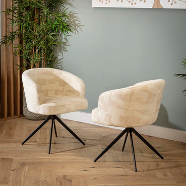 Quatropi Modern Kitchen Swivel Dining Room Chair White Cream Fabric