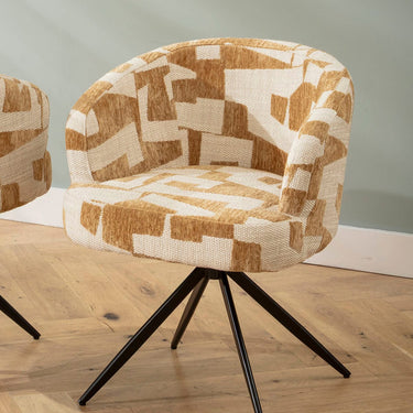 Quatropi Modern Kitchen Swivel Dining Room Chair White Yellow Fabric
