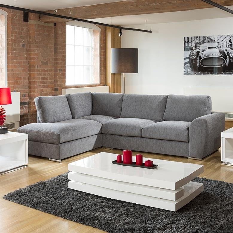 Quatropi Modern L Shape Sofa Set Settee Corner Group 305x210cm Grey Fabric L