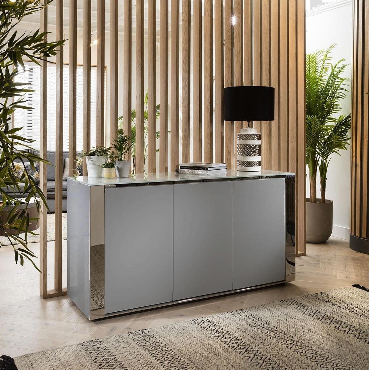 Modern Large 3 Door Sideboard Cabinet Storage Fully Assembled Grey 160cm – Quatropi