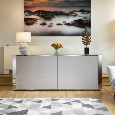 Quatropi Modern Large 4 Door Sideboard Cabinet Storage Fully Assembled Grey 200cm