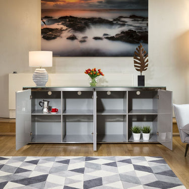 Quatropi Modern Large 4 Door Sideboard Cabinet Storage Fully Assembled Grey 200cm