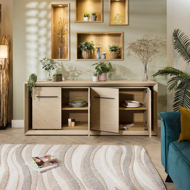 Quatropi Modern Large 4 Door Sideboard Cabinet Unit Shadow Gap Natural Oak 190cm