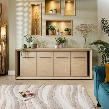 Quatropi Modern Large 4 Door Sideboard Cabinet Unit Shadow Gap Natural Oak 190cm