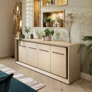 Quatropi Modern Large 4 Door Sideboard Cabinet Unit Shadow Gap Natural Oak 190cm