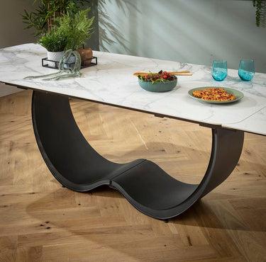 Quatropi Modern Large Extendable Dining Room Table White Marble Effect Ceramic 180-260cm