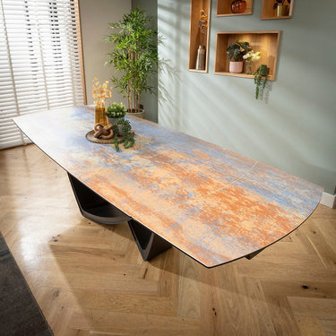 Quatropi Modern Large Extendable Dining Table Blue & Orange Rustic Ceramic 180-260cm