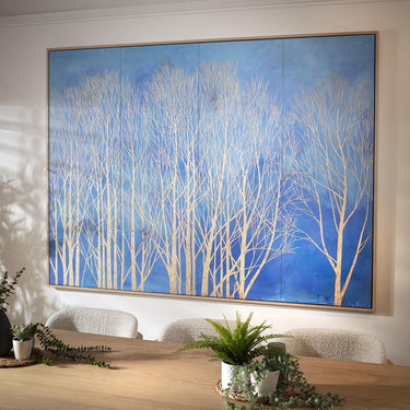 Quatropi Modern Large Framed Wall Artwork Blue & Natural Wood 200x150cm