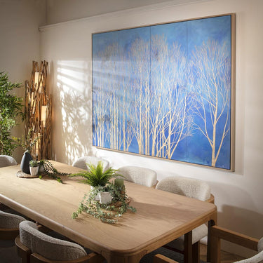 Quatropi Modern Large Framed Wall Artwork Blue & Natural Wood 200x150cm