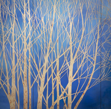Quatropi Modern Large Framed Wall Artwork Blue & Natural Wood 200x150cm