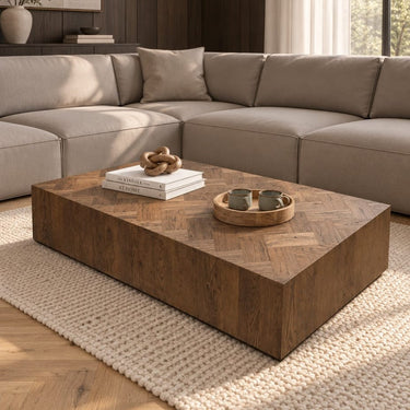 Quatropi Modern Large Rectangular Wooden Coffee Table Rustic Oak 150x80cm
