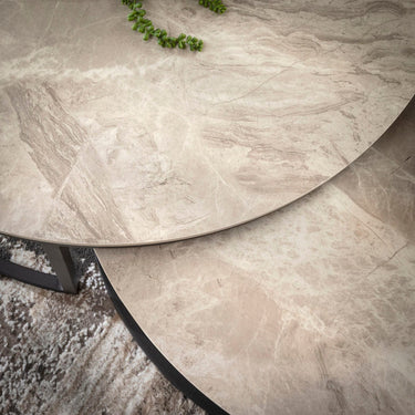Quatropi Modern Large Round Nest of Coffee Tables Grey Ceramic Marble 100cm & 80cm