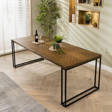 Quatropi Modern Large Solid 8 Seat Wooden Dining Table Parquet Herringbone 220cm