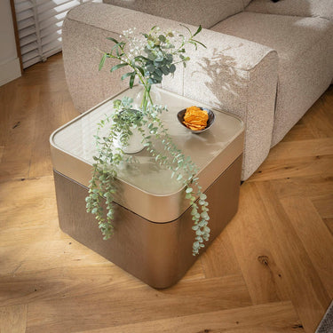Quatropi Modern Large Square Accent Lamp Side Table Glass Gold 55cm